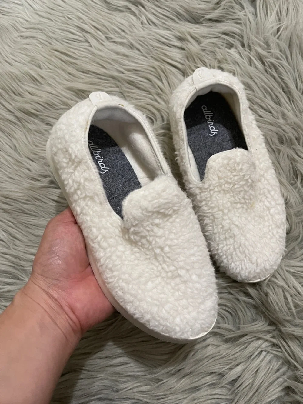 allbirds Kids White Fuzzy Slip-On Shoes
